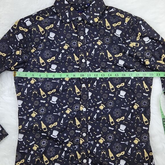 Simon Banks Men's NYE New Year Holiday Celebration Print Button Down Shirt Small - Picture 5 of 7
